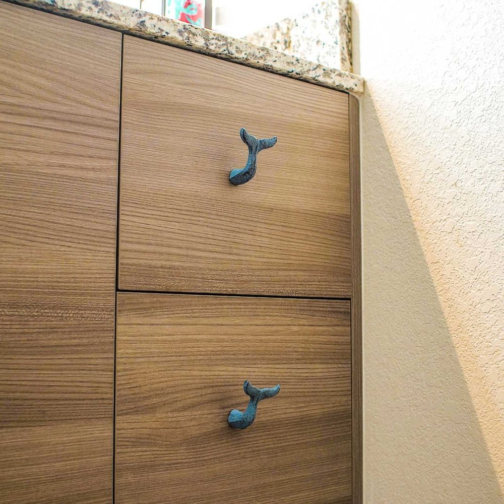Set of 12 Light Blue Cast Iron Whale Tail Drawer Pulls